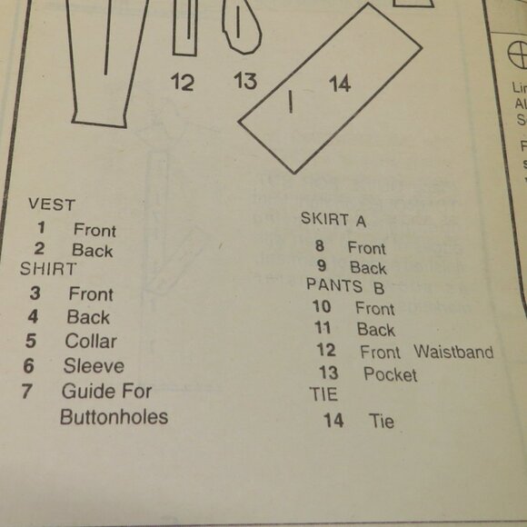 butterick 6682 vest, necktie, shirt, pants, skirt UNCUT EASY sewing pattern - Picture 8 of 8